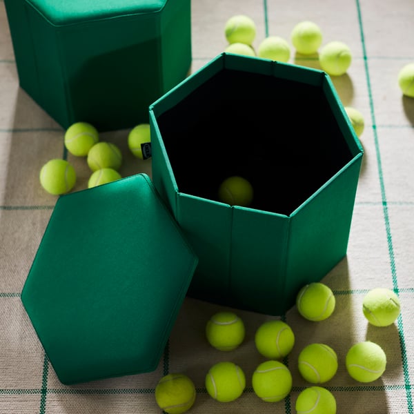 KJUGE Pouffe with storage, Vissle deep green