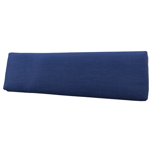 A blue KLAGSHAMN cushion cover made from recycled polyester, rectangular in shape with a simple design.