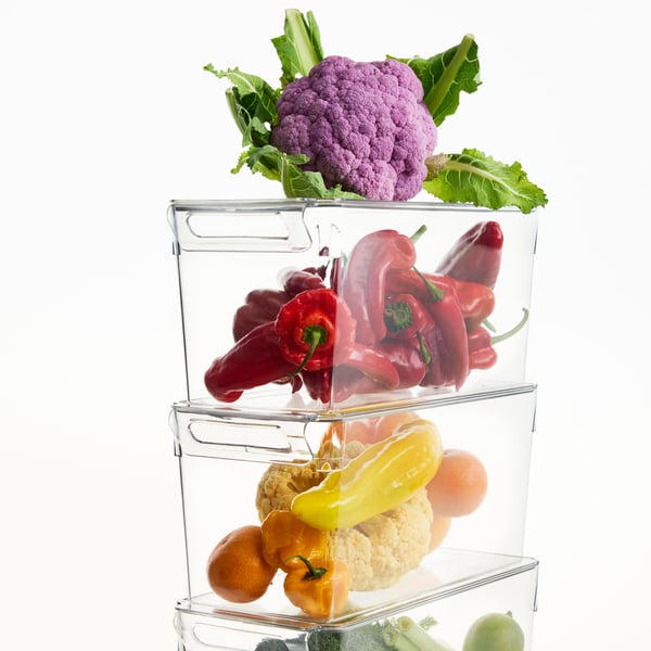 KLIPPKAKTUS Storage box for fridge, transparent, 32x14x14 cm
