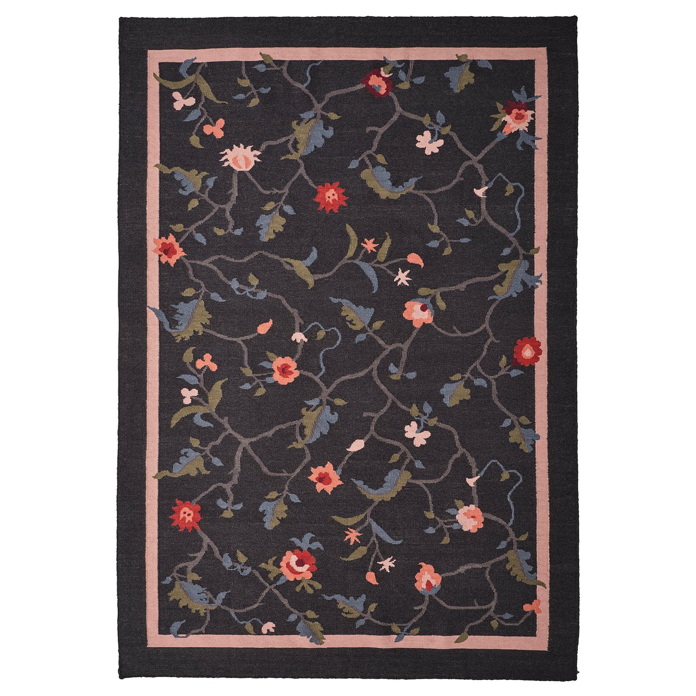 KLOCKBUSKE rug, flatwoven, dark grey/flower, 160x230 cm - IKEA