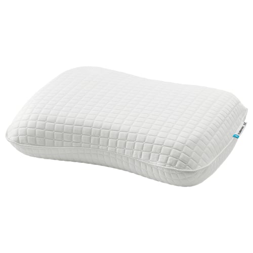 KLUBBSPORRE pillow - white, memory foam with gel top, rectangular, quilted pattern, supportive for side/back sleepers.