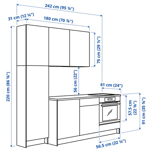 KNOXHULT Kitchen, oak effect, 240x61x220 cm