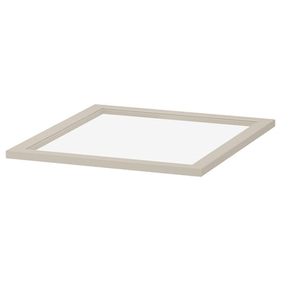 KOMPLEMENT glass shelf, light beige, rectangular shape with bevelled edges, made of tempered glass.