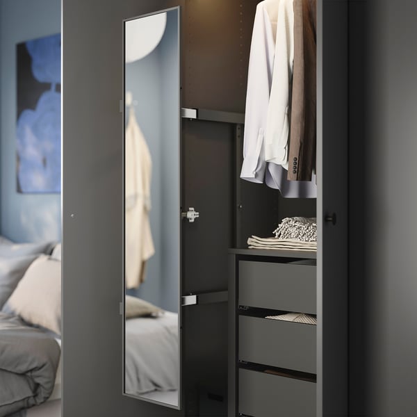 KOMPLEMENT Pull-out mirror, dark grey, 28x130 cm