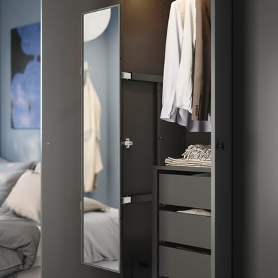 KOMPLEMENT Pull-out mirror, dark grey, 28x130 cm