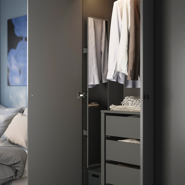 KOMPLEMENT Pull-out mirror, dark grey, 28x130 cm