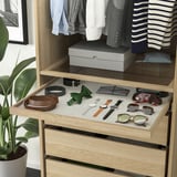 KOMPLEMENT Pull-out tray with drawer mat, white stained oak effect/light grey, 75x58 cm