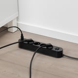 KOPPLA 4-way socket with 2 USB ports, black, 3.0 m