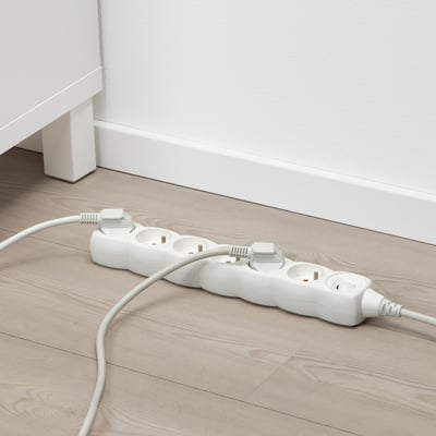 KOPPLA 6-way socket with switch, white, 1.5 m