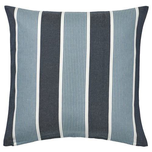 KORALLBUSKE pillow: square, dark/light blue/white stripes, cotton-jute blend, zip closure.