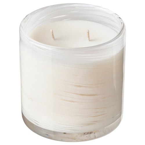 KRONSÅNGARE Scented candle in glass, 2 wicks, Vanilla/swirls white, 50 hr