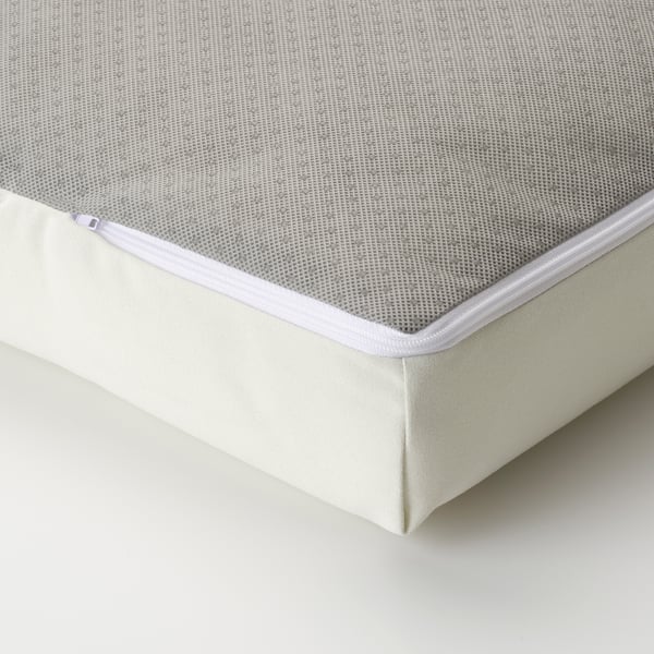 Close-up of KUDDARNA outdoor cushion featuring recycled polyester fabric with anti-slip dots.