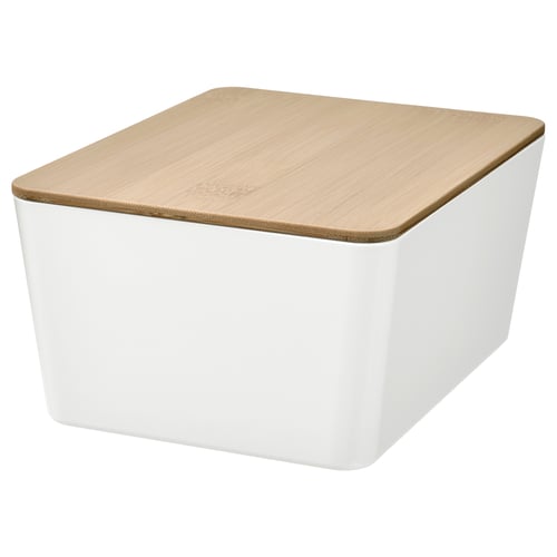 KUGGIS box, white, square, bamboo lid, storage organiser.