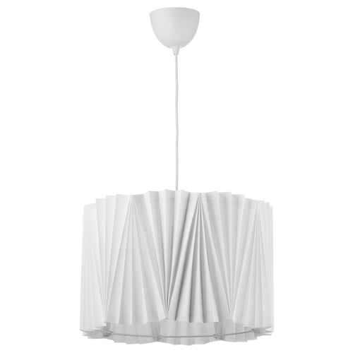 KUNGSHULT: white, circular pendant lamp with pleated shade, modern design.