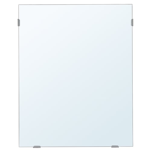 A rectangular lårbro mirror with plain design, suitable for vertical or horizontal mounting, with protective film for bathroom use.