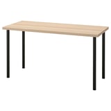 LAGKAPTEN / ADILS Desk, white stained oak effect/black, 140x60 cm