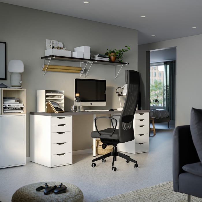 LAGKAPTEN / ALEX Desk, dark grey/white, 200x60 cm IKEA