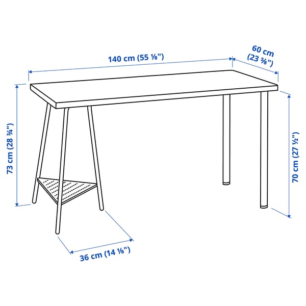 LAGKAPTEN / TILLSLAG Desk, white stained oak effect/white, 140x60 cm
