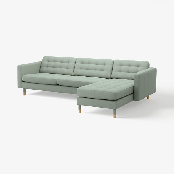 LANDSKRONA 4-seat sofa, with chaise longue/Gunnared light green/wood