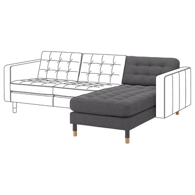 LANDSKRONA Chaise longue, add-on unit, Gunnared dark grey/wood