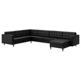 LANDSKRONA Corner sofa, 6-seat, with chaise longue/Grann/Bomstad black/wood