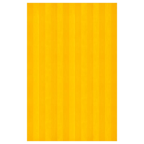Bright yellow striped rug with soft, low pile for bedrooms; rectangular shape.