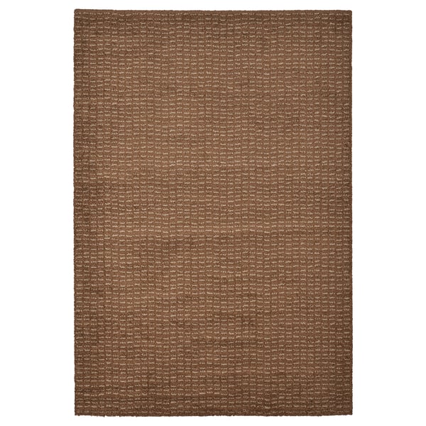 Brown braided polypropylene rug, rectangular, simple weave design.