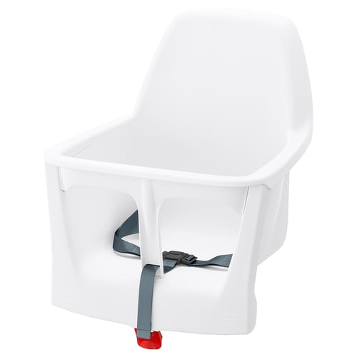 White LANGUR child safety seat with grey belt, sleek design for easy cleaning.