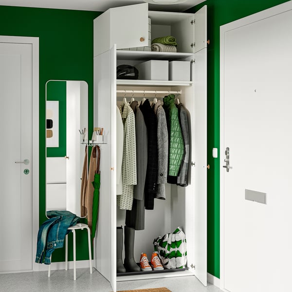 LASTARE Wardrobe combination, white/with height extension unit, 80x62x236 cm