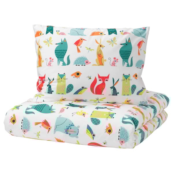 LATTJO Duvet cover and pillowcase, animal/multicolour, 150x200/50x60 cm