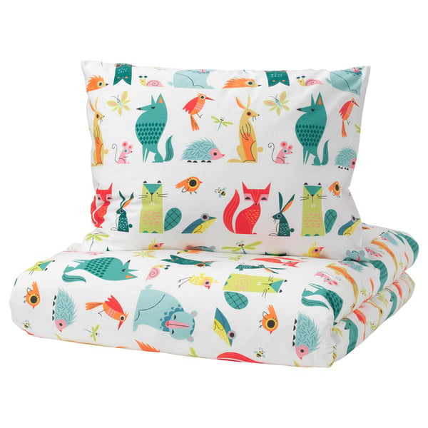 Duvet cover and pillowcase, animal/multicolour, 150x200/50x60 - IKEA