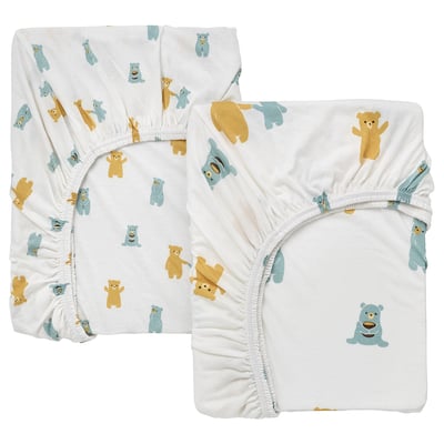 LEN Fitted sheet for cot, white bear pattern, 60x120 cm