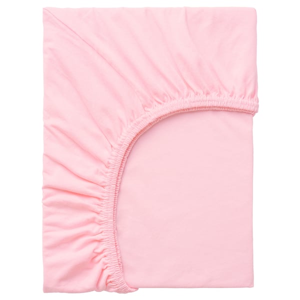 Light pink fitted sheet with elastic, made of 100% cotton, flat design.