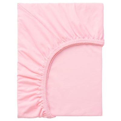 Light pink fitted sheet with elastic, made of 100% cotton, flat design.