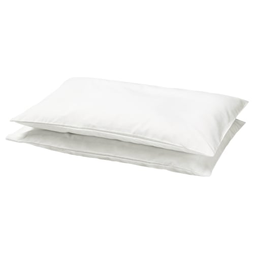 Two white rectangular cotton pillowcases for children, neatly stacked.
