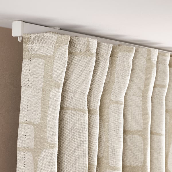 LÖNNSTÄVMAL Block-out curtains, 1 pair, beige/with heading tape, 145x300 cm