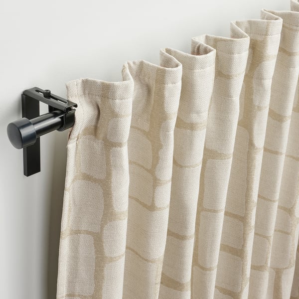 LÖNNSTÄVMAL Block-out curtains, 1 pair, beige/with heading tape, 145x300 cm
