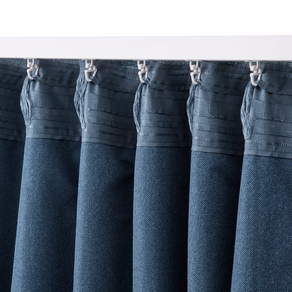 LÖNNSTÄVMAL Block-out curtains, 1 pair, blue/with heading tape, 145x300 cm