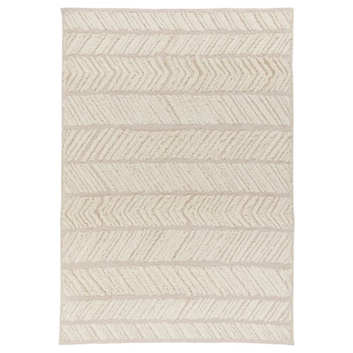 Beige LOKALGATA rug - handcrafted wool & cotton, geometric furrows.