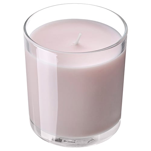 LOTSFÅGEL Scented candle in glass, Pink flowers pale pink, 40 hr