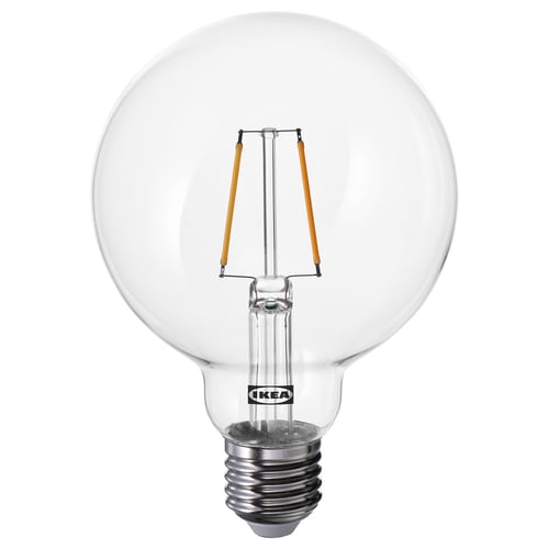 Ikea LUNNOM bulb, clear glass, e26 base, led, warm white light, retro design.