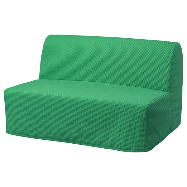 Bright green convertible sofa. Modern design, simple shapes, comfortable cushions.