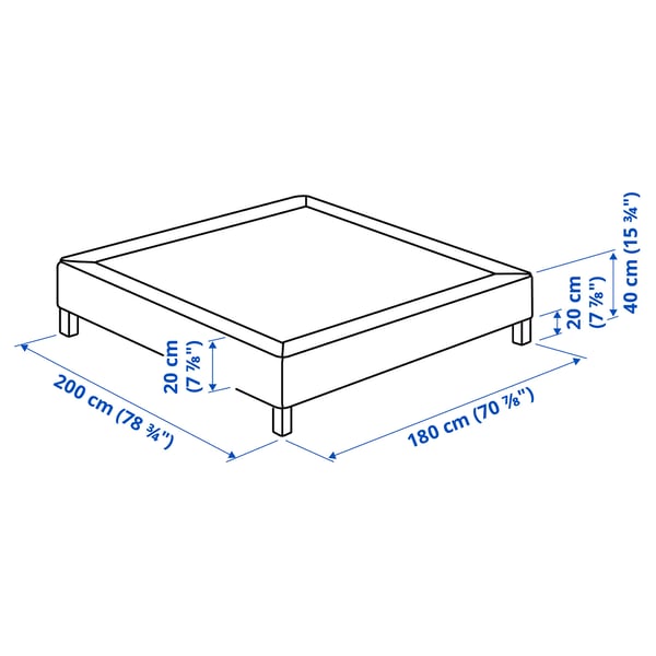 LYNGÖR Slatted mattress base with legs, dark grey, 180x200 cm