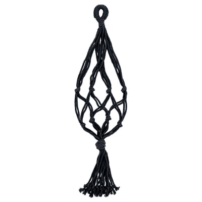MÄVINN plant hanger, black, macramé cotton, diamond shape, tassels.