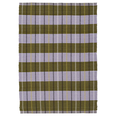 MÄVINN rug, olive & grey plaid, cotton, rectangular, handwoven.