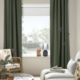 MAJGULL Block-out curtains, 1 pair, dark green/with heading tape, 145x300 cm