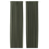 MAJGULL Block-out curtains, 1 pair, dark green/with heading tape, 145x300 cm