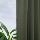 MAJGULL Block-out curtains, 1 pair, dark green/with heading tape, 145x300 cm
