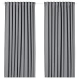 MAJGULL Block-out curtains, 1 pair, grey/with heading tape, 145x300 cm