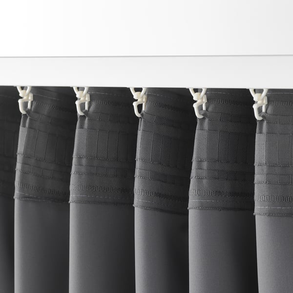 MAJGULL Block-out curtains, 1 pair, grey/with heading tape, 145x300 cm